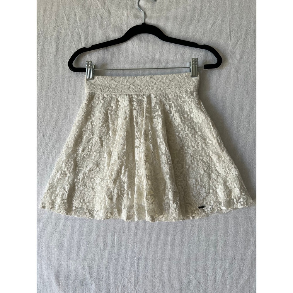 Hollister Womens Cream White Floral Lace High Waisted Skater Mini Skirt XS